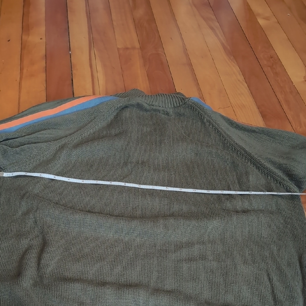 Columbia Men's Olive Cotton Sweater with Blue and Orange Accents - Picture 7 of 9